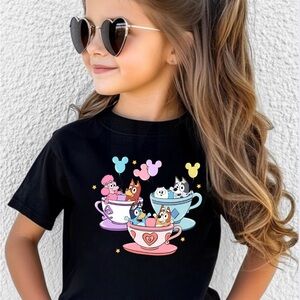 Kids Black Graphic Tee with Cartoon Print